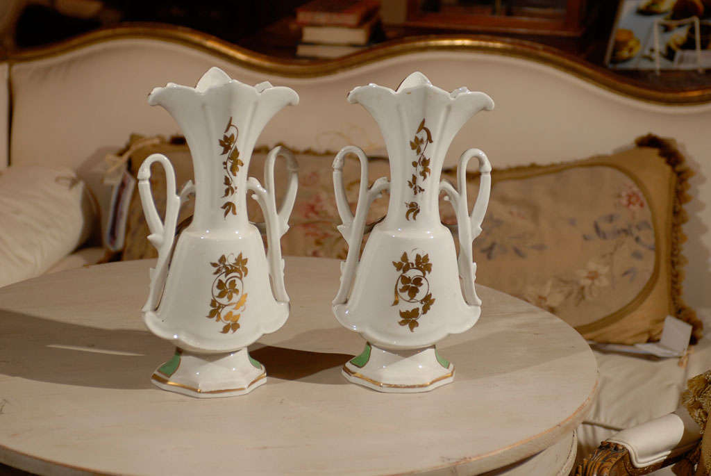 Pair of Paris Porcelain Vases with Floral Designs, circa 1860 1