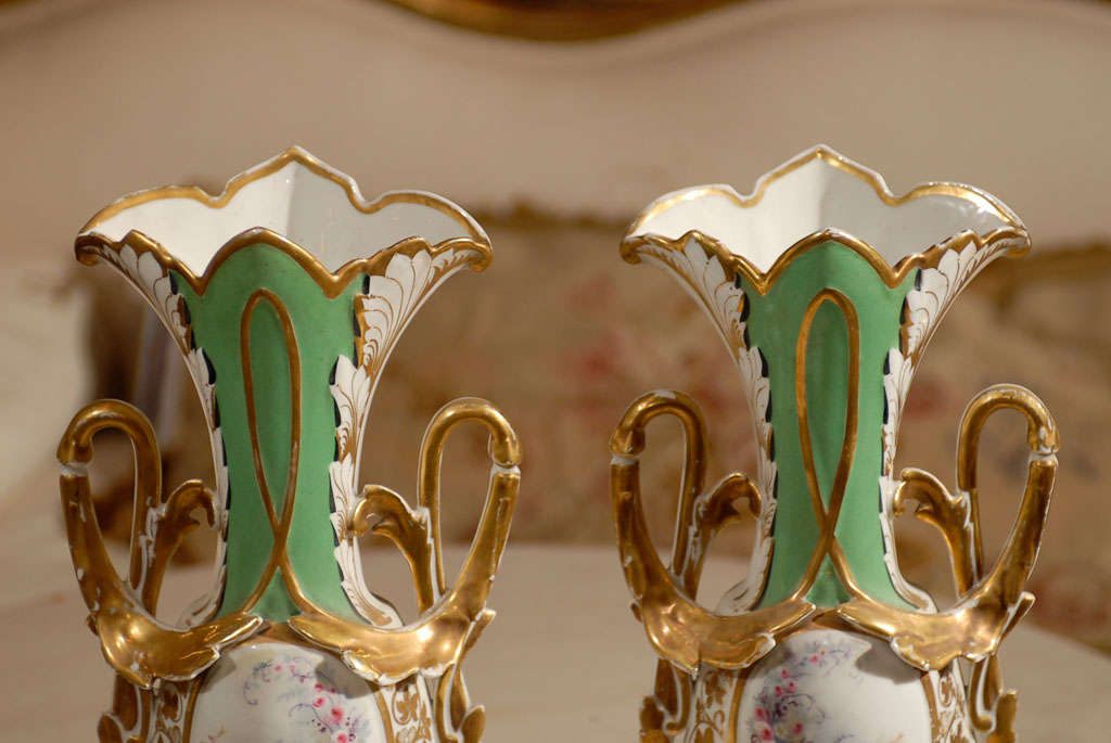 Pair of Paris Porcelain Vases with Floral Designs, circa 1860 3