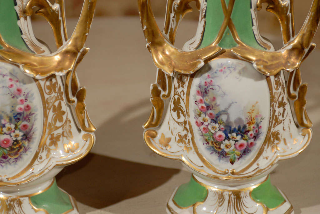 Pair of Paris Porcelain Vases with Floral Designs, circa 1860 4