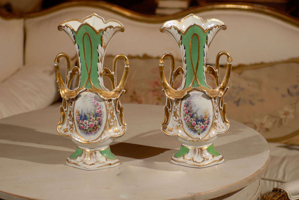 Pair of Paris Porcelain Vases with Floral Designs, circa 1860 5