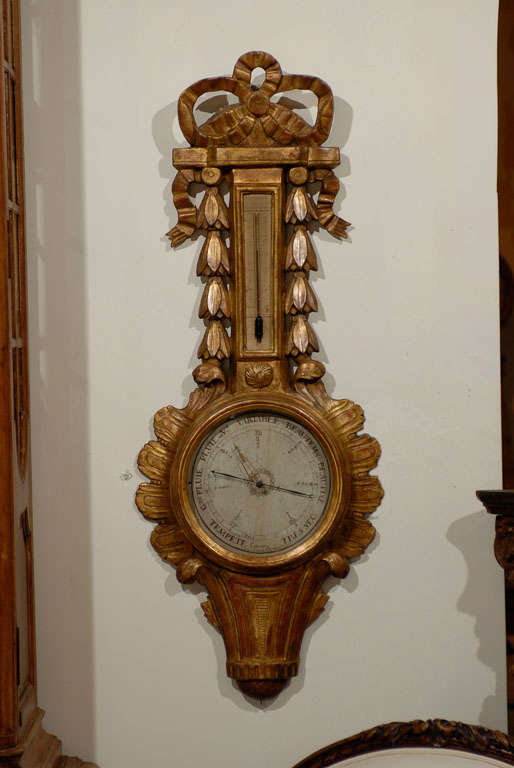 French 1774 Louis XVI Giltwood Barometer Thermometer Signed Carfatelly 6