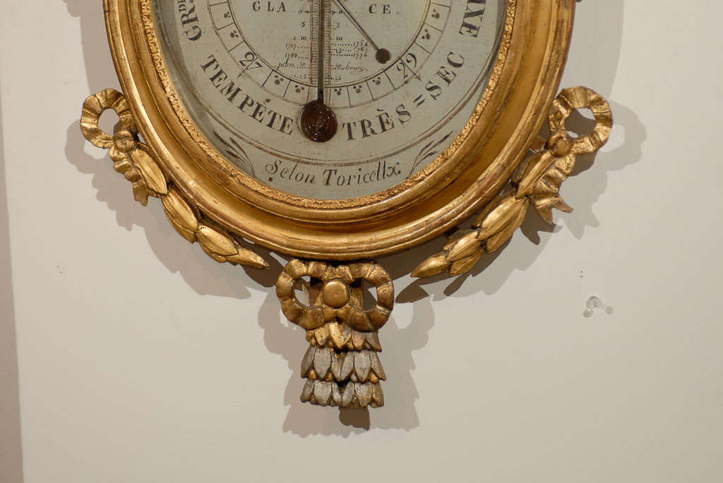 French 1780s Giltwood Barometer Selon Toricelli with Carved Allegory of Science In Good Condition In Atlanta, GA