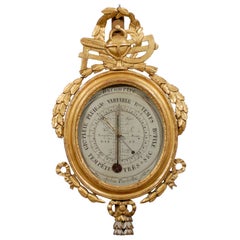 French 1780s Giltwood Barometer Selon Toricelli with Carved Allegory of Science