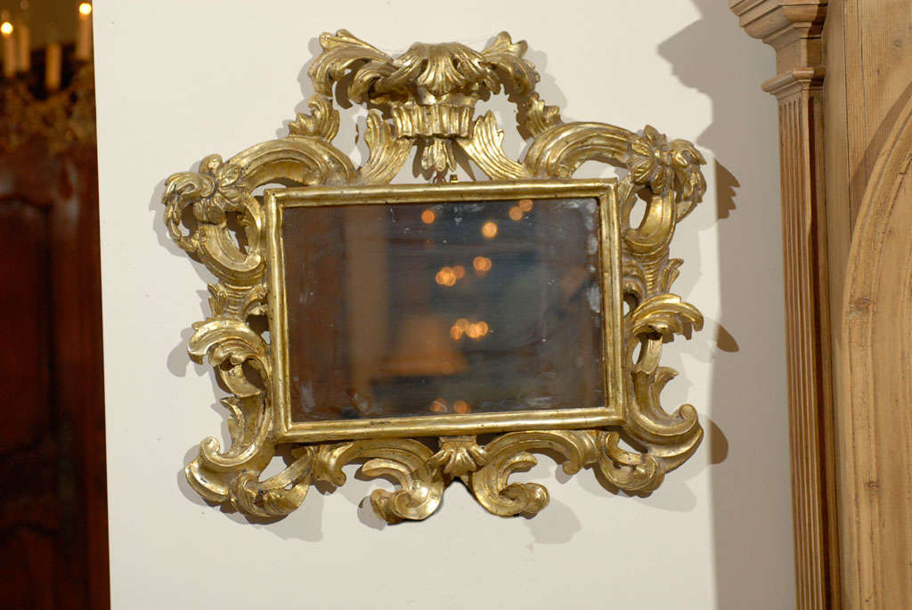 Pair of Italian Rococo Style Carved Giltwood Mirrors with Scroll Motifs, 1890s 1