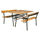 Vintage Picnic Table with attached Benches