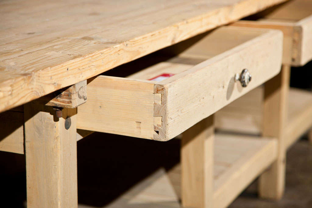 Fruitwood Long Work Table with Shelf