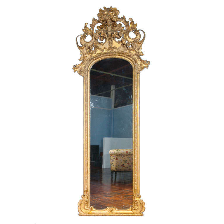 19th Century  French Carved Baroque Mirror For Sale