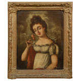 Portrait of a young lady holding a flower