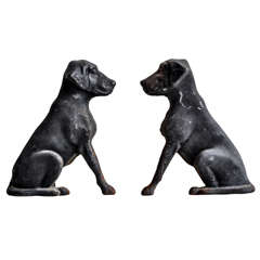 Pair of Cast Iron Dog Andirons