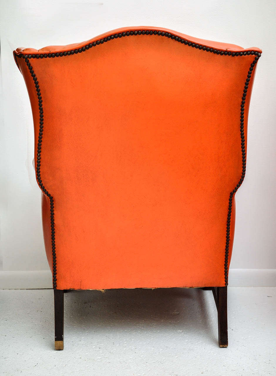 20th Century Vintage Orange Leather Wing Chair