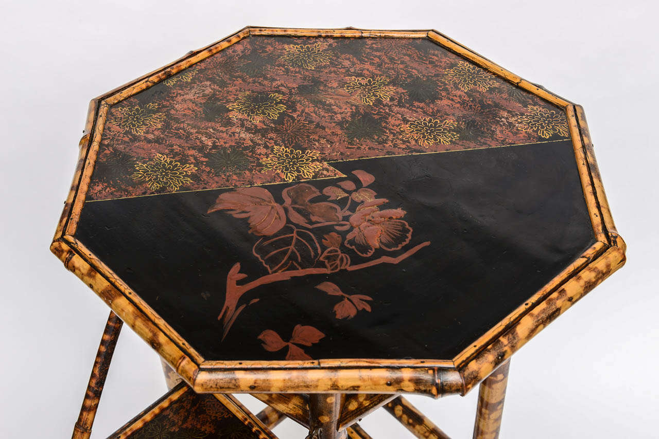 19th Century English Bamboo Octagonal Table with Extending Side Panels 2