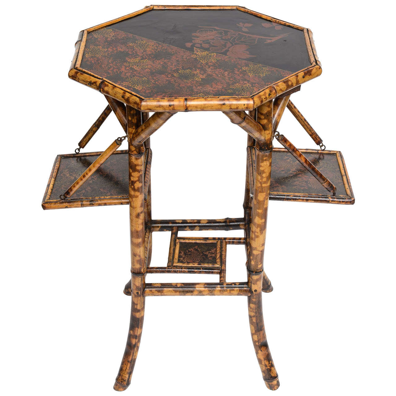 19th Century English Bamboo Octagonal Table with Extending Side Panels