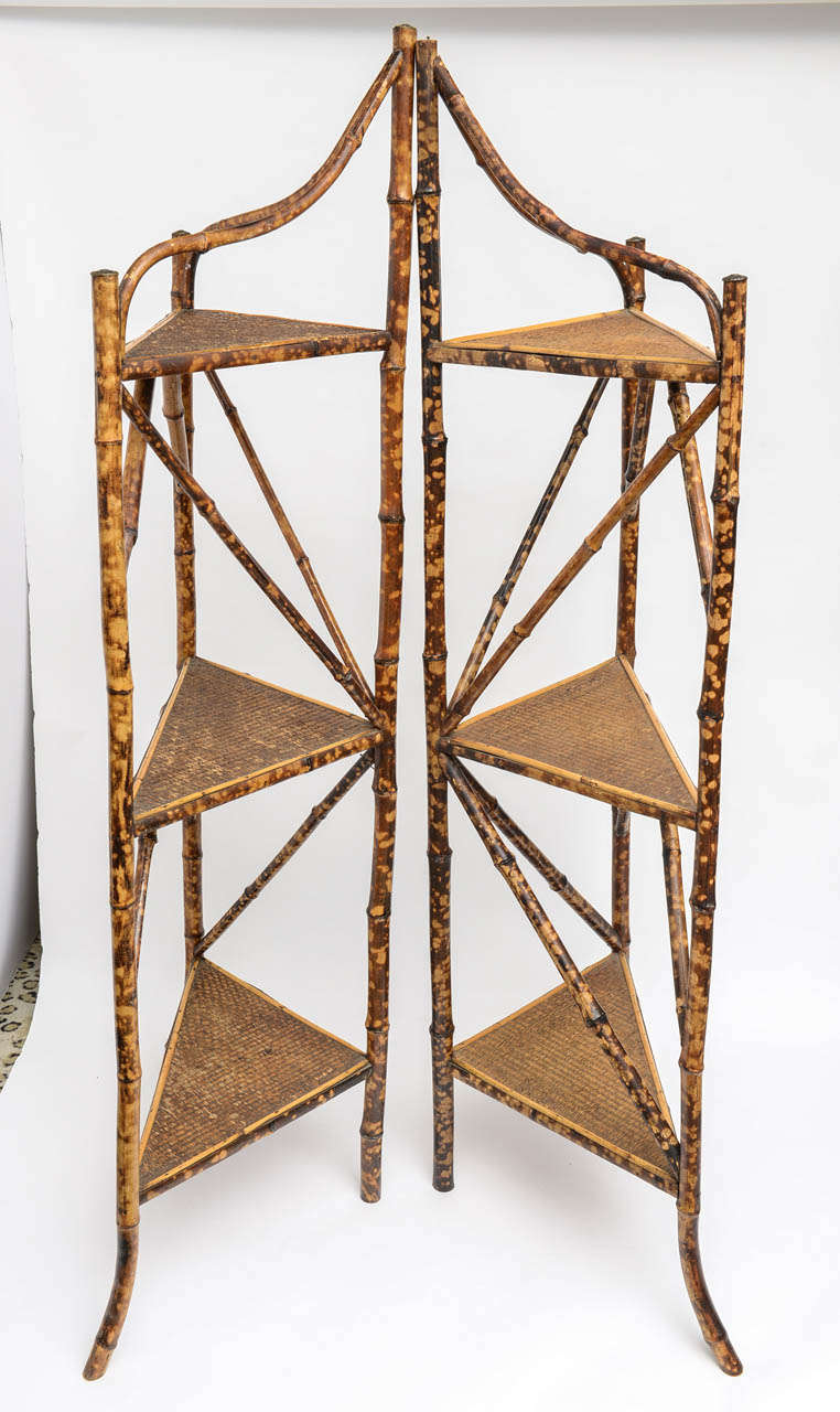 Pair of 19th Century English Bamboo Corner Etageres In Excellent Condition In West Palm Beach, FL
