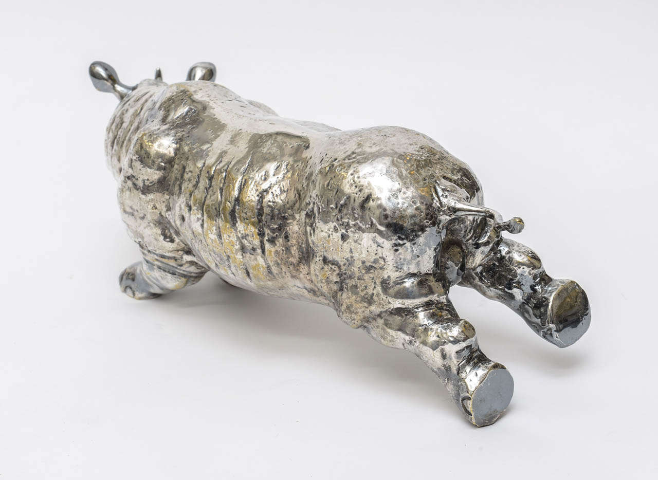 Unknown Rare Large Silver on Bronze Running Rhinoceros