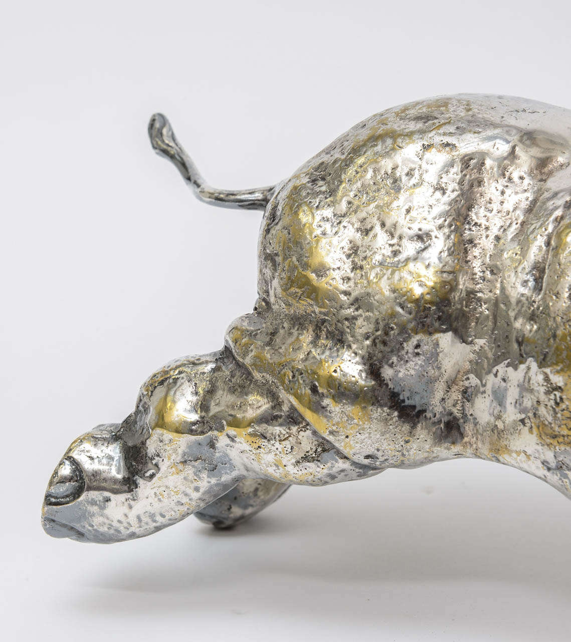 20th Century Rare Large Silver on Bronze Running Rhinoceros