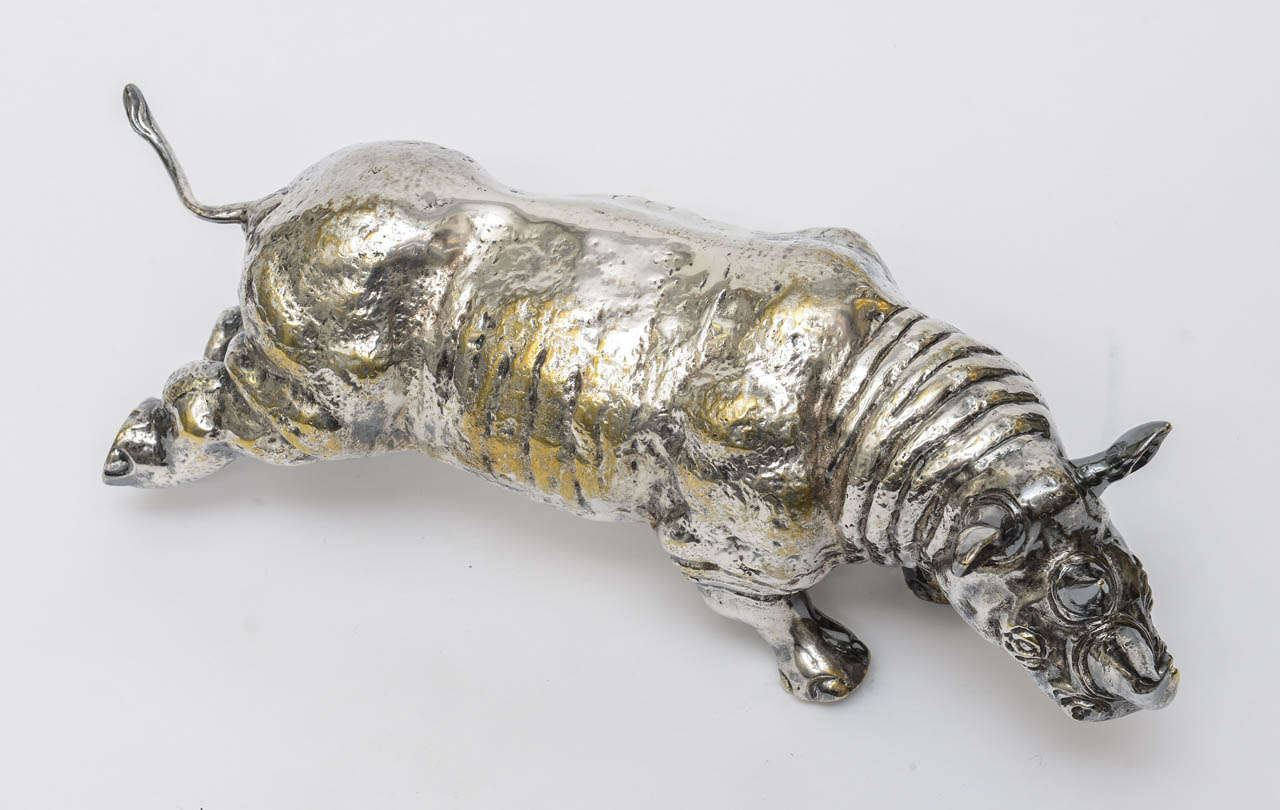 Rare Large Silver on Bronze Running Rhinoceros 1