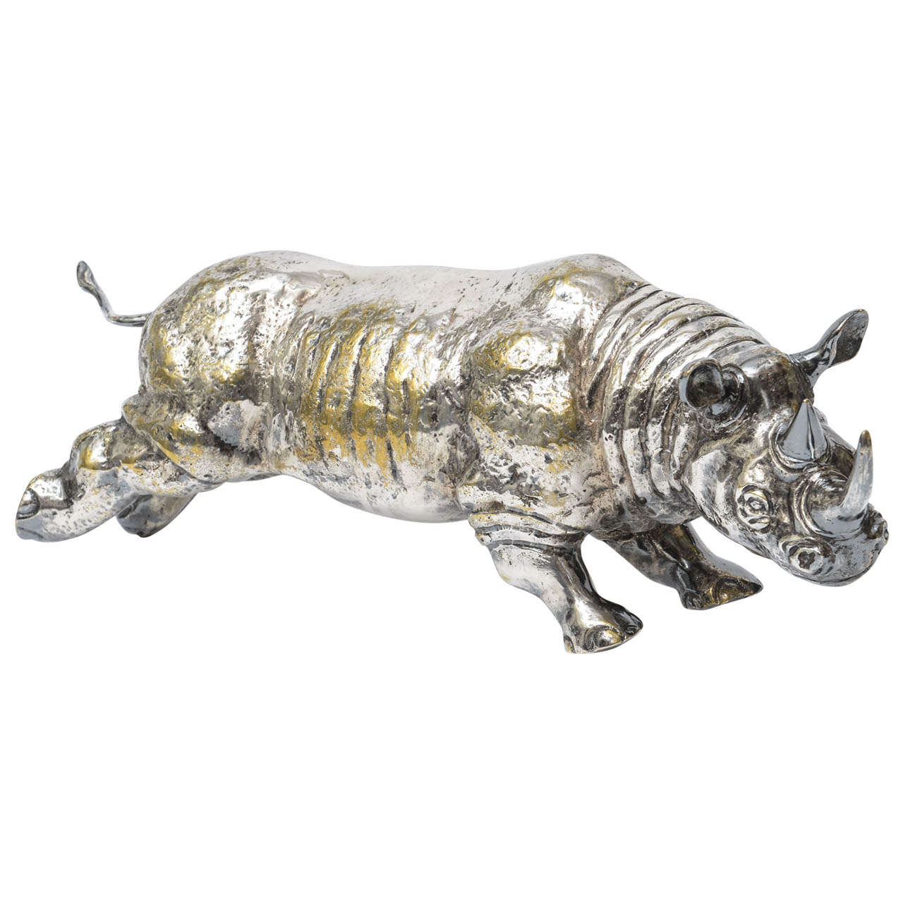 Rare Large Silver on Bronze Running Rhinoceros