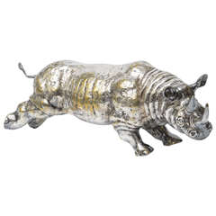 Rare Large Silver on Bronze Running Rhinoceros