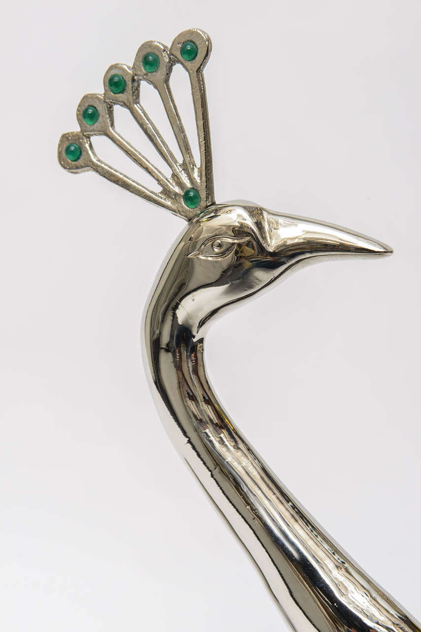 Mid-Century Modern Mid-Century Large Silver on Brass Peacock