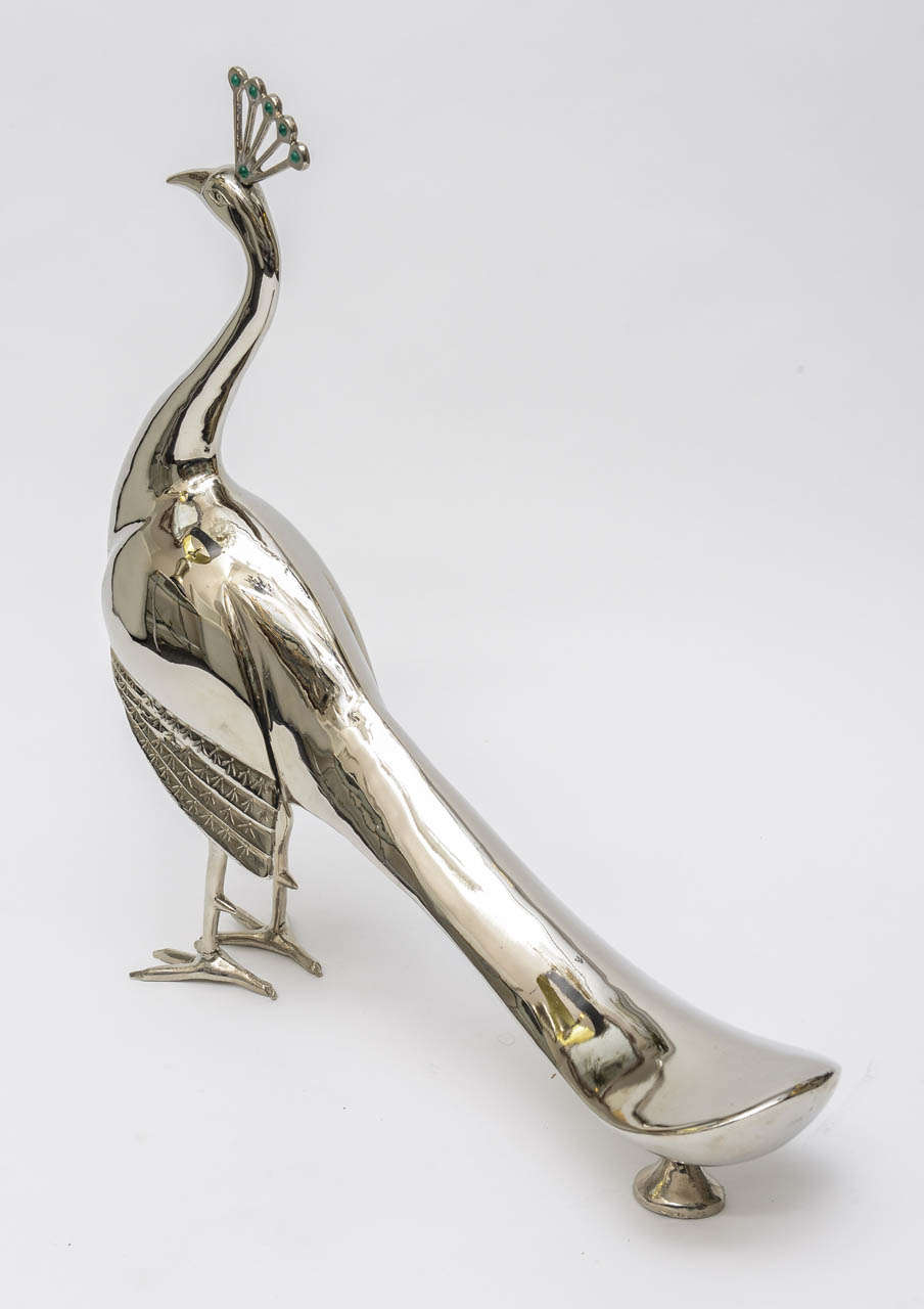 Mid-Century Large Silver on Brass Peacock 3