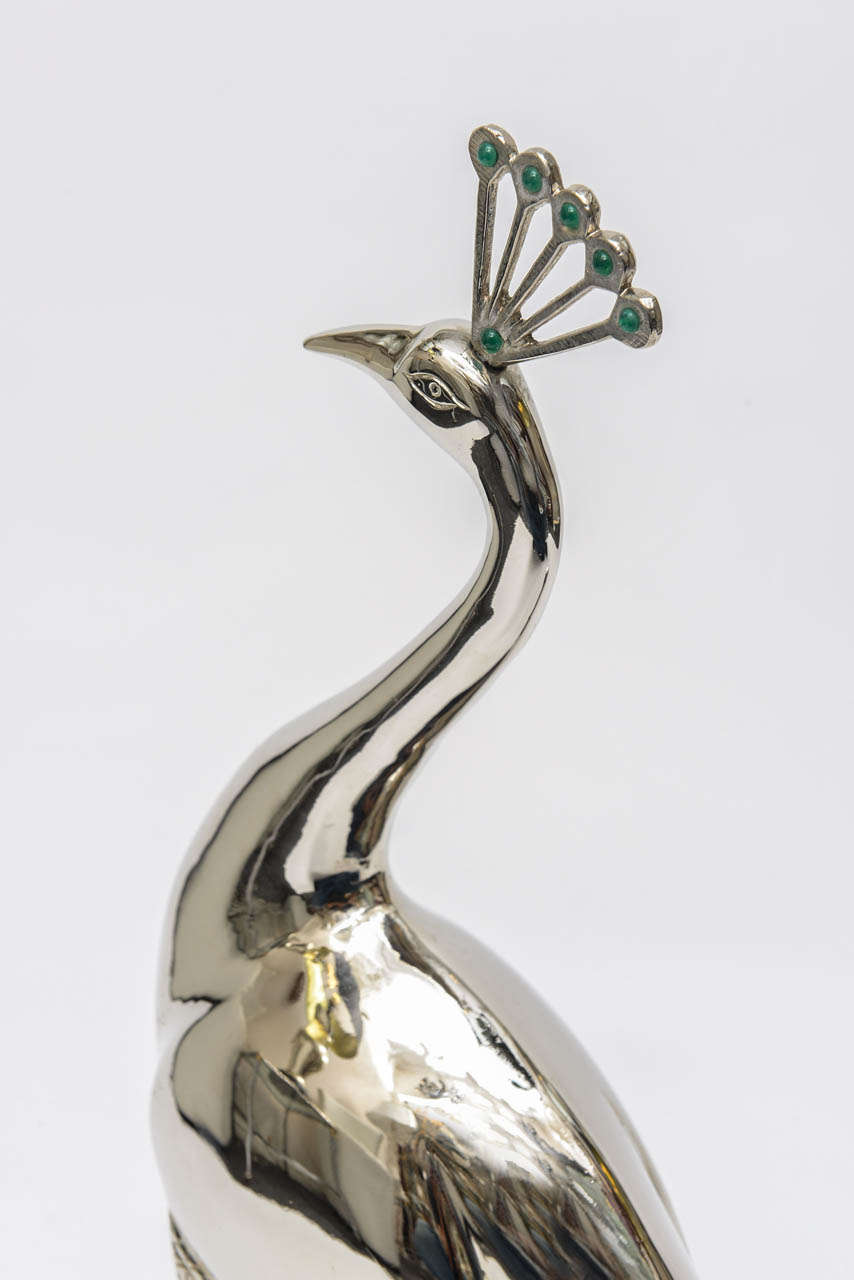 Mid-Century Large Silver on Brass Peacock 5