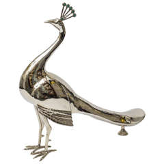 Mid-Century Large Silver on Brass Peacock