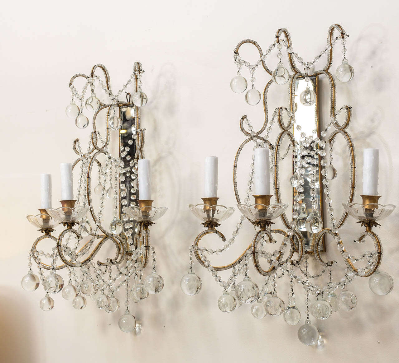 Italian Pair of Mirrored and Crystal Sconces