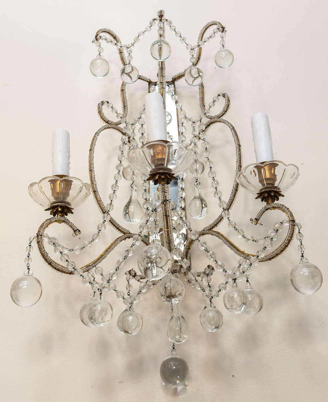 Pair of Mirrored and Crystal Sconces 2