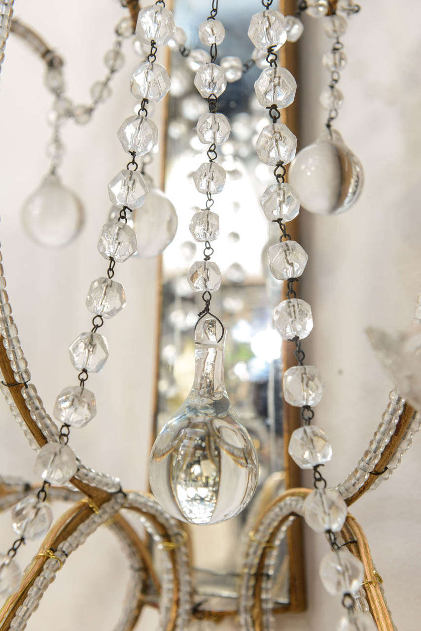 Pair of Mirrored and Crystal Sconces 4
