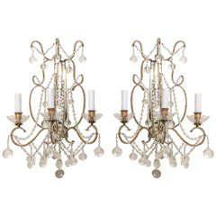 Pair of Mirrored and Crystal Sconces
