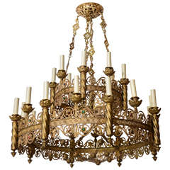 Moorish Bronze Chandelier Studded with Colored Stones