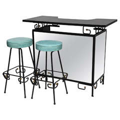 Vintage Mirrored Bar w/ Stools