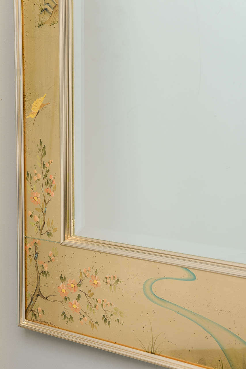 American Reverse Painted Glass Frame Mirror by La Barge