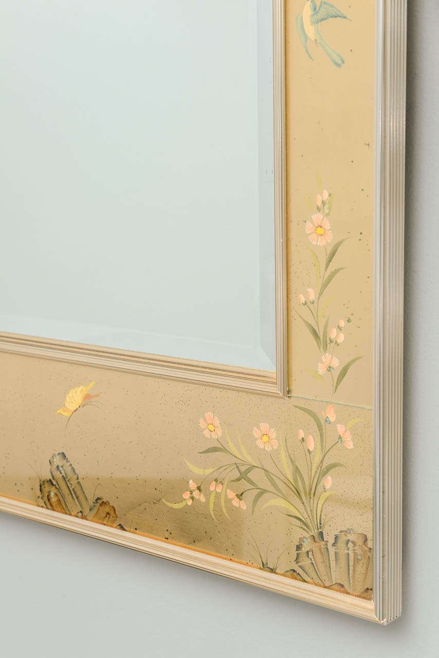 Late 20th Century Reverse Painted Glass Frame Mirror by La Barge