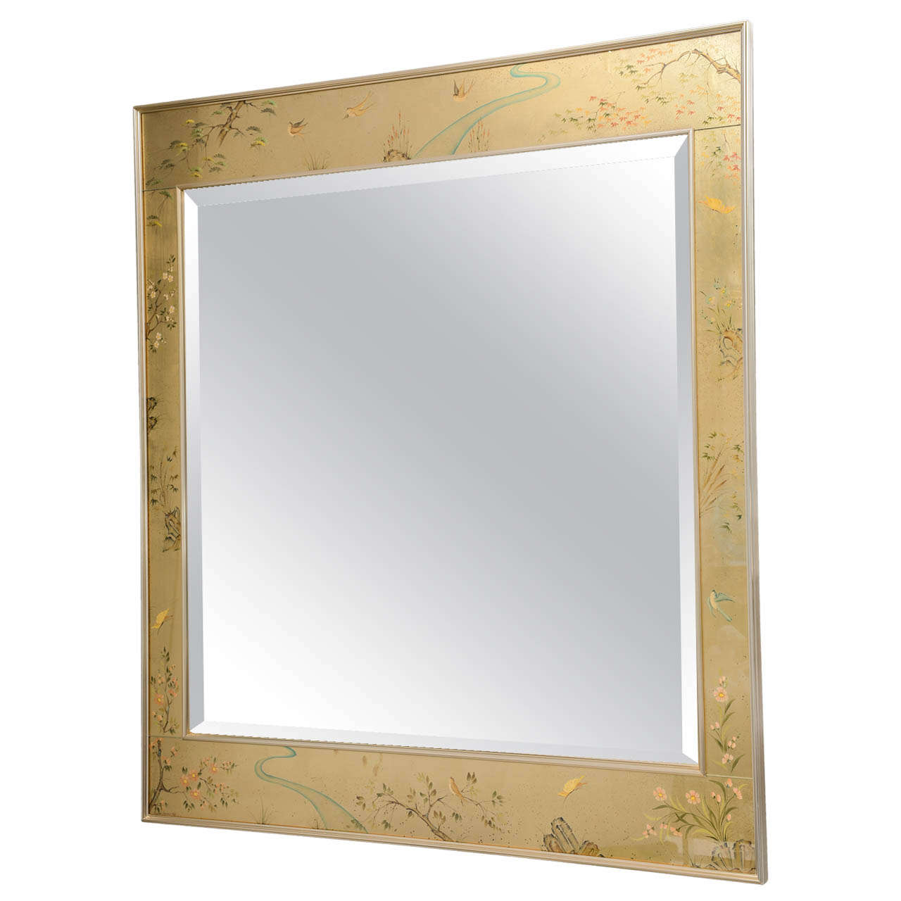 Reverse Painted Glass Frame Mirror by La Barge