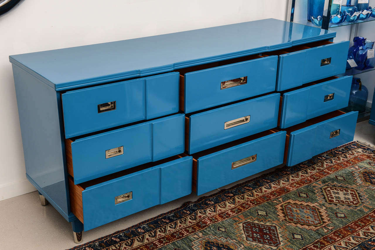 Mid-Century Modern Ocean Blue Lacquered John Widdicomb Dresser