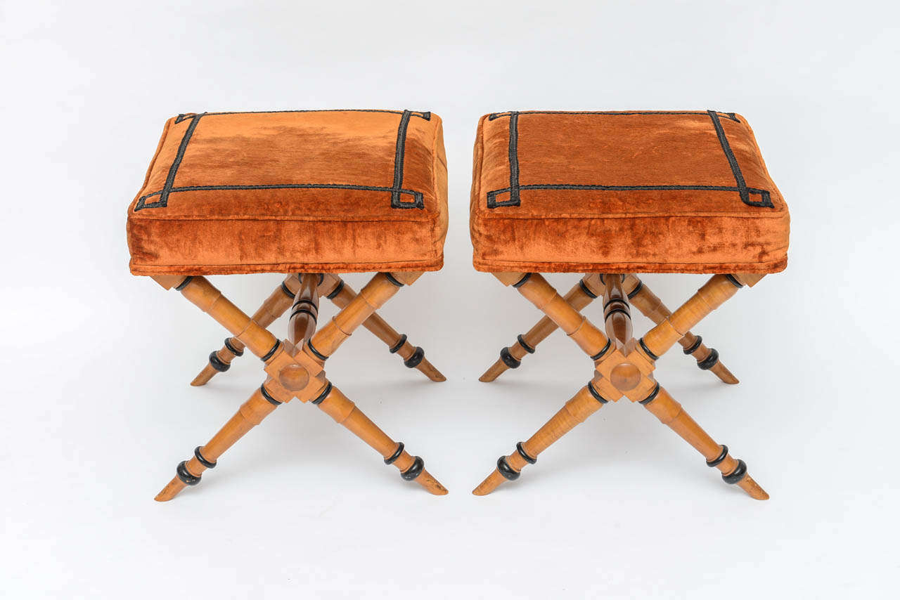 Unknown Pair of Fruitwood X Benches- Biedermeier Style