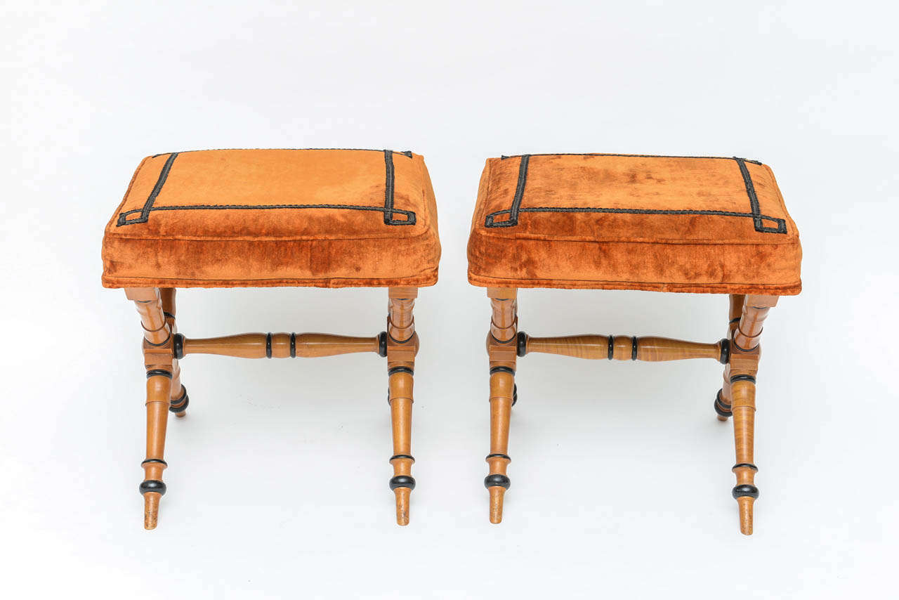 Wood Pair of Fruitwood X Benches- Biedermeier Style