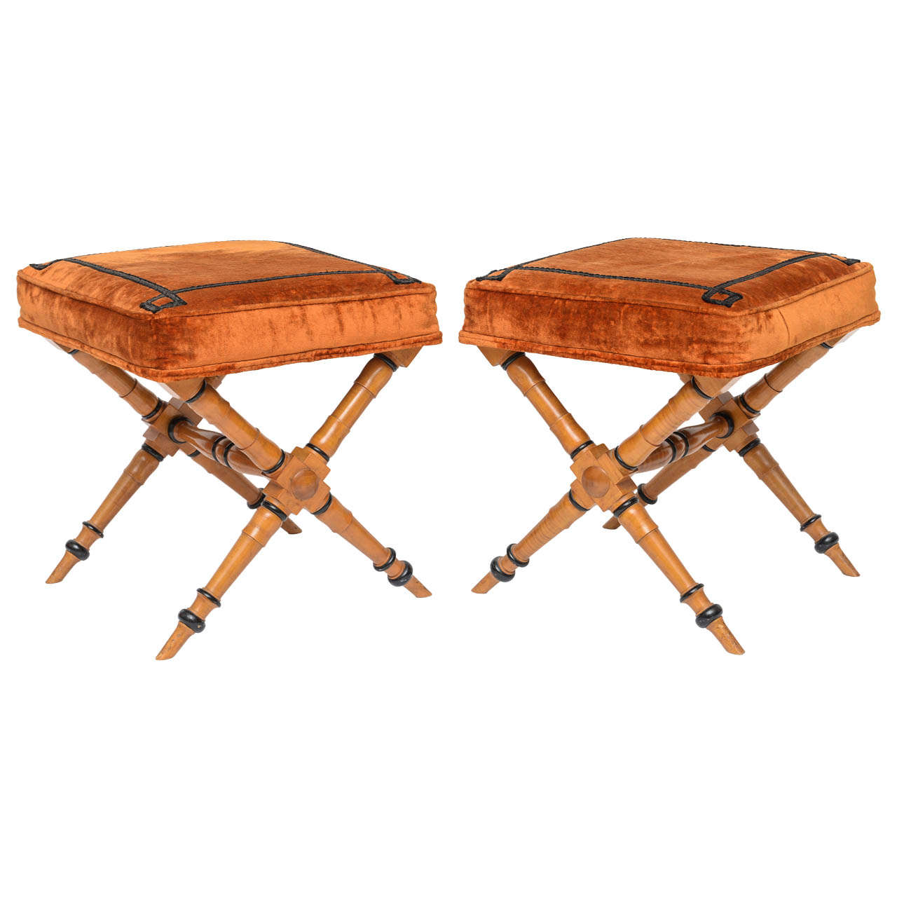 Pair of Fruitwood X Benches- Biedermeier Style