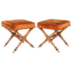 Pair of Fruitwood X Benches- Biedermeier Style