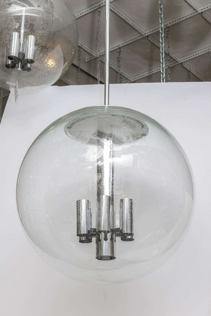 Large Limburg Circular Glass and Chrome Pendant Chandelier In Excellent Condition In West Palm Beach, FL