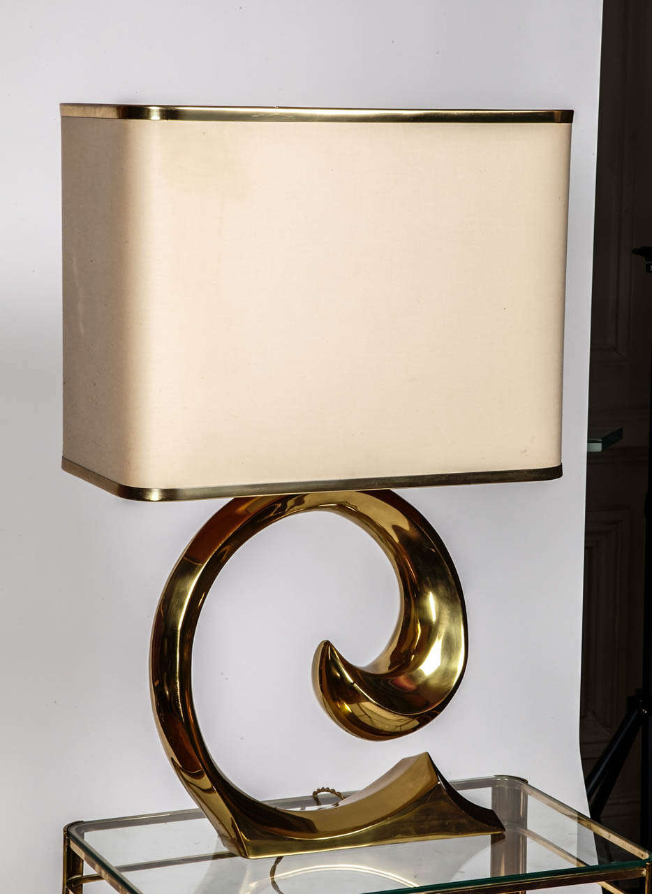Pair of brass table lamps. Wave lamps.