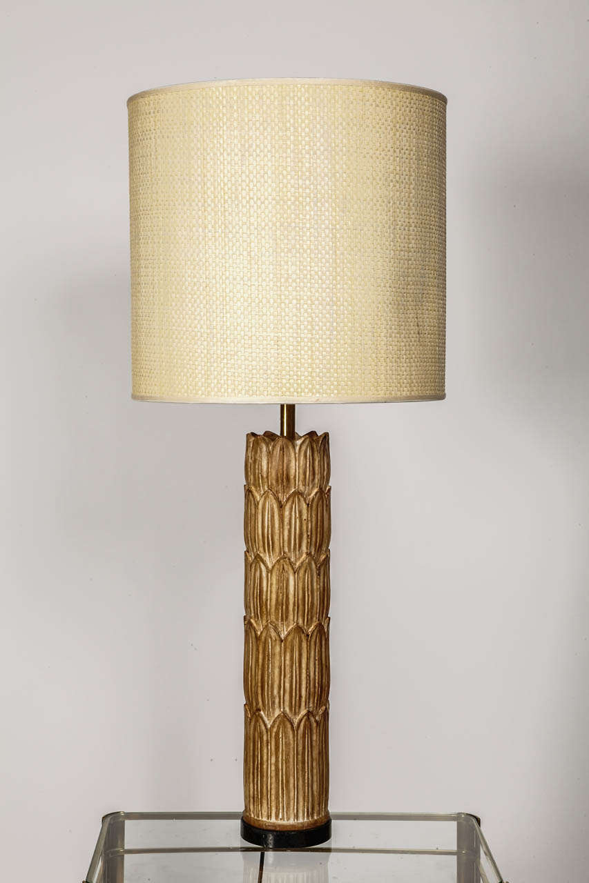 Pair of stylished wood lamps.