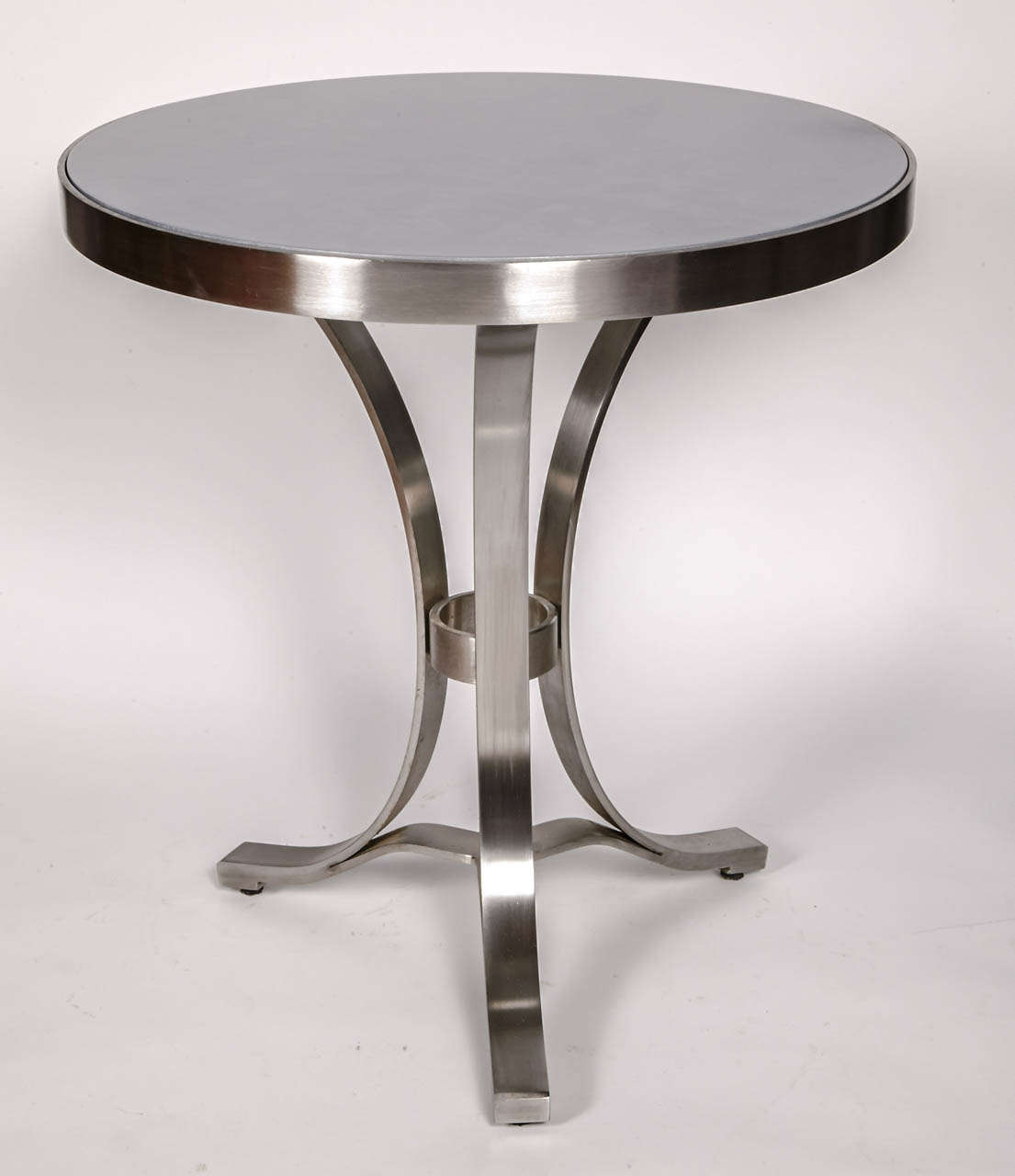 Pair of steel and lacquered wood top side tables.