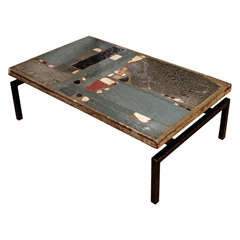 Coffee Table with Insert of Blue Stones and Pebbles by Paul Kingma