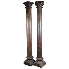 19th Century Doric Order Teakwood Columns with Sandstone Bases