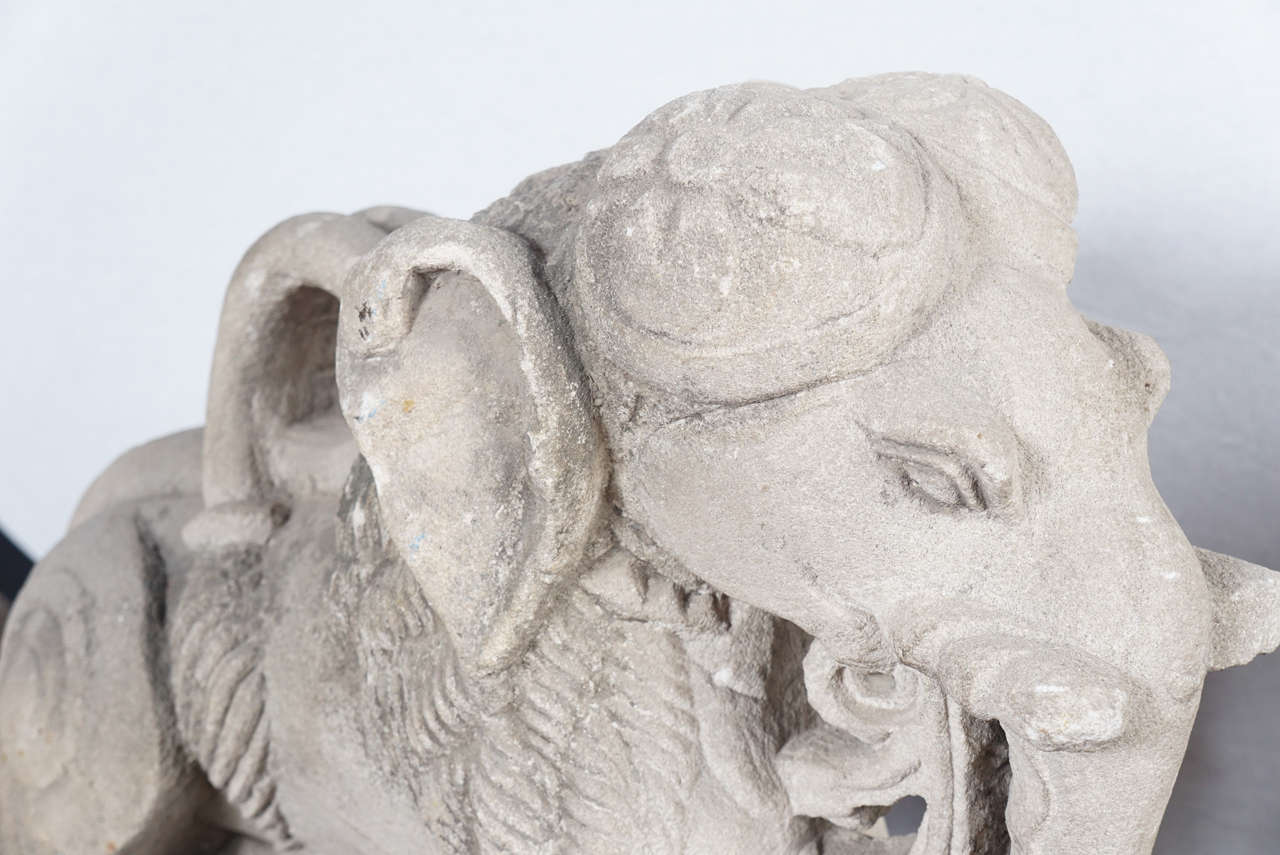 Hand-Carved Pair of Early 20th Century Sandstone Elephants