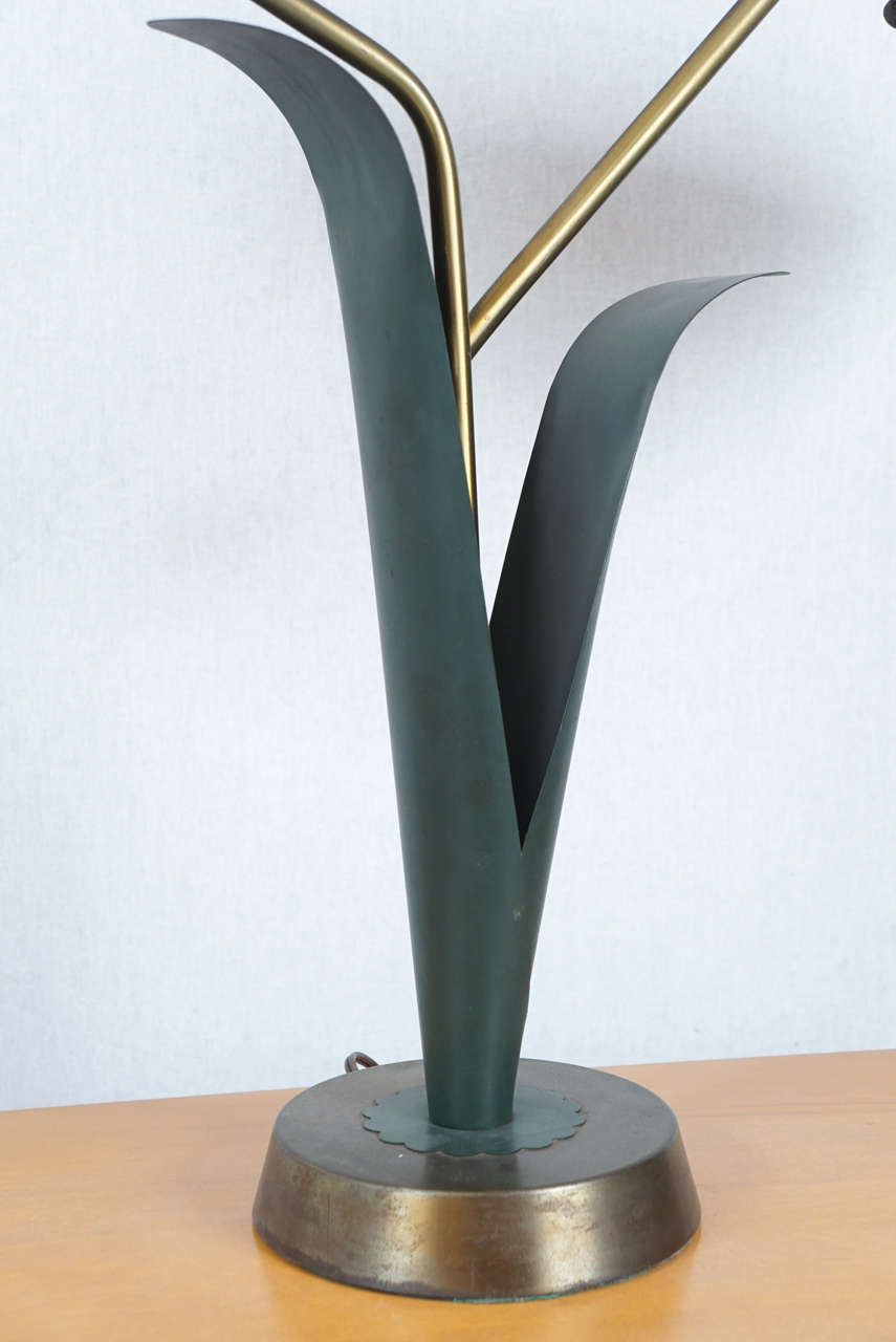 Mid-Century Modern 1950s Tulip Table Lamp with Fiberglass Shades