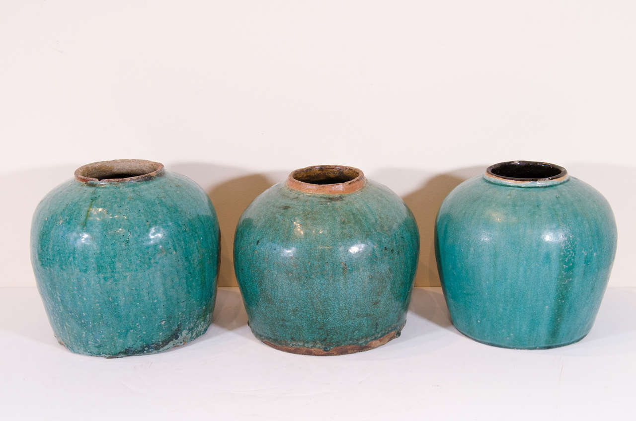 Antique Chinese ceramic ginger jars, classically shaped and beautifully glazed. 
From Hunan province, circa 1880.
Priced individually. Sizes vary somewhat, contact shop for exact measurements.
CR749.