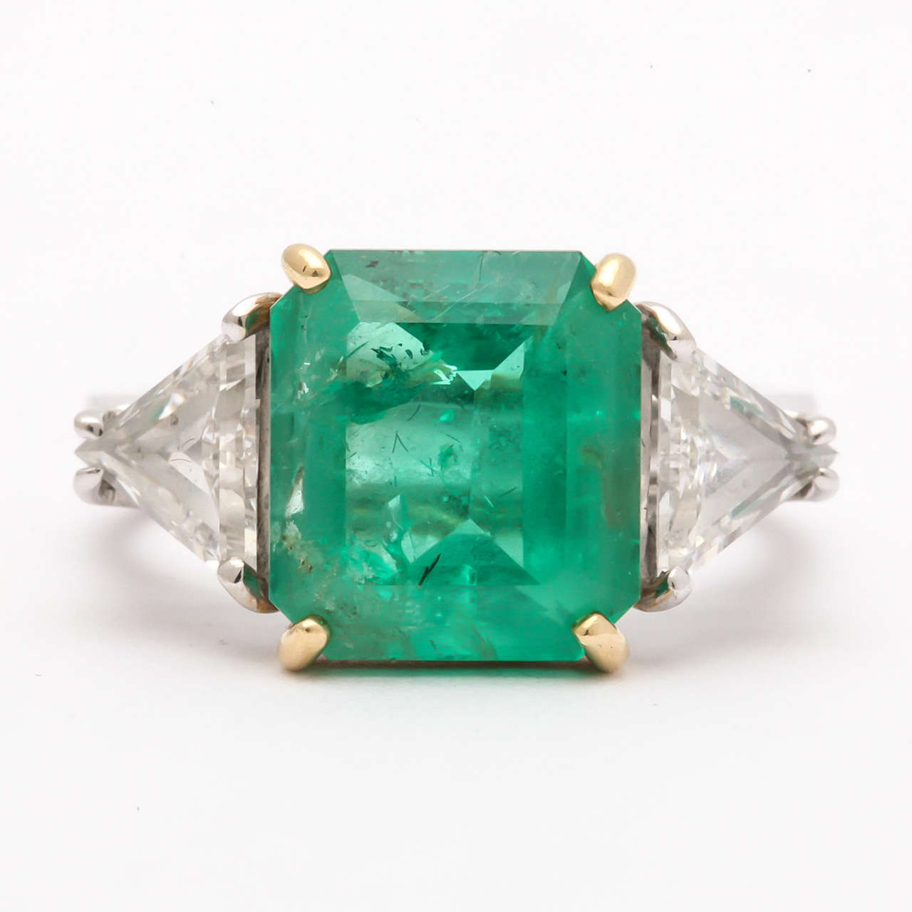 Square Cut Emerald and Diamond Ring